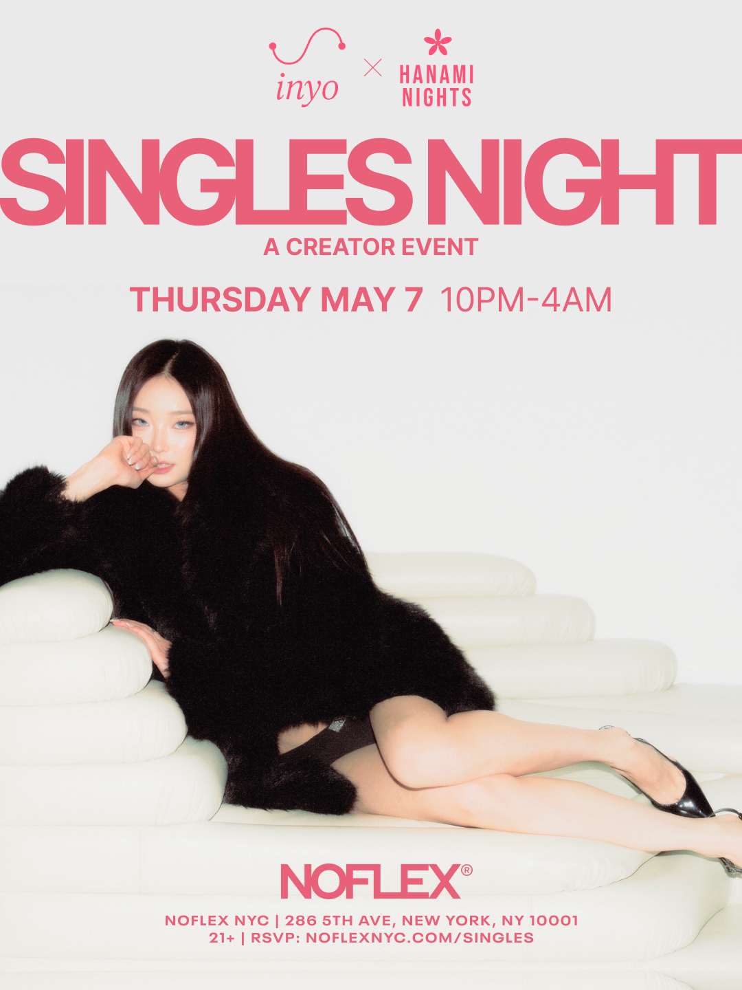 Singles Night event identity, Inyo x Hanami Nights, at NOFLEX NYC